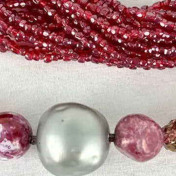 Vintage Pink Glass Lava Bead Aurora Borrealis Necklace and Earring set