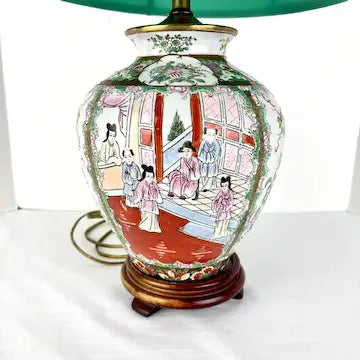 Vintage Porcelain Chinese Famille Rose Medallion Table Lamp