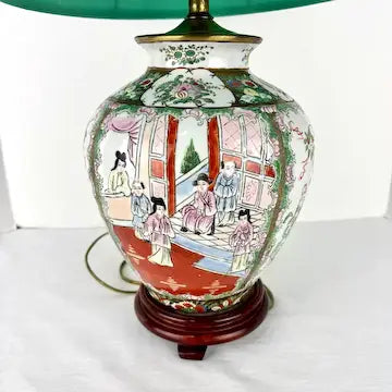 Vintage Porcelain Chinese Famille Rose Medallion Table Lamp