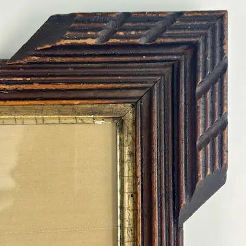 Vintage Print of Madonna Adorante on Silk in a Victorian Wood Frame