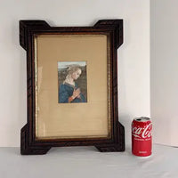 Vintage Print of Madonna Adorante on Silk in a Victorian Wood Frame