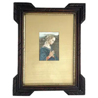Vintage Print of Madonna Adorante on Silk in a Victorian Wood Frame