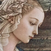 Vintage Print of Madonna Adorante on Silk in a Victorian Wood Frame