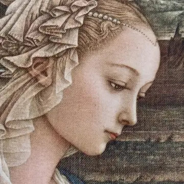 Vintage Print of Madonna Adorante on Silk in a Victorian Wood Frame
