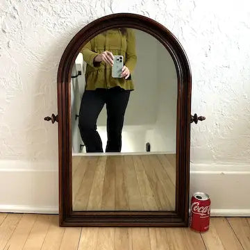 Vintage Round Top Wood Framed Mirror