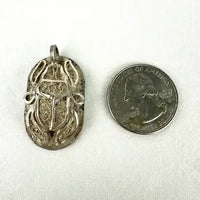 Vintage Silver Scarab Pendant with Heiroglyphs