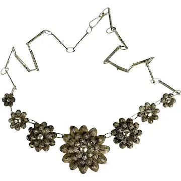 Vintage Sterling Silver Vermeil Floral Choker Necklace