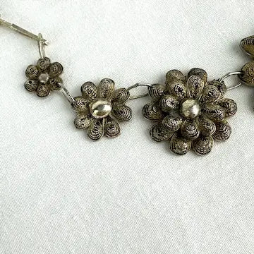 Vintage Sterling Silver Vermeil Floral Choker Necklace