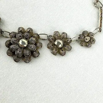 Vintage Sterling Silver Vermeil Floral Choker Necklace