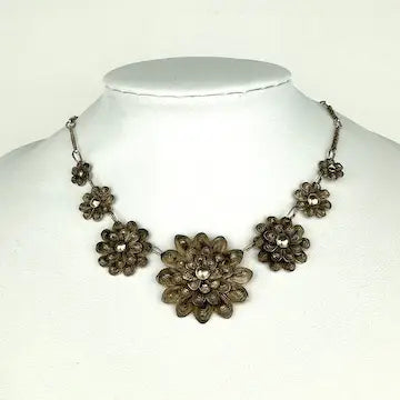 Vintage Sterling Silver Vermeil Floral Choker Necklace