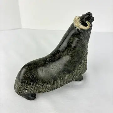 Vintage Stone Musk ox Sculpture Signed L Kootoo