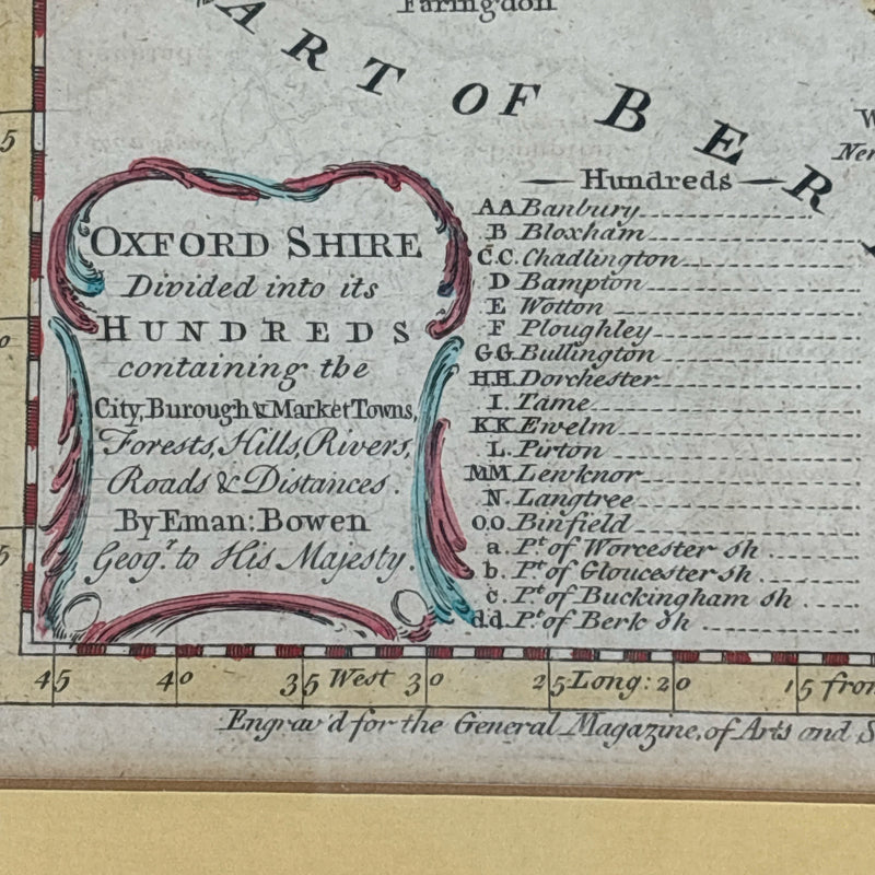 Antique Hand Colored Map of Oxfordshire England by Eman Bowen